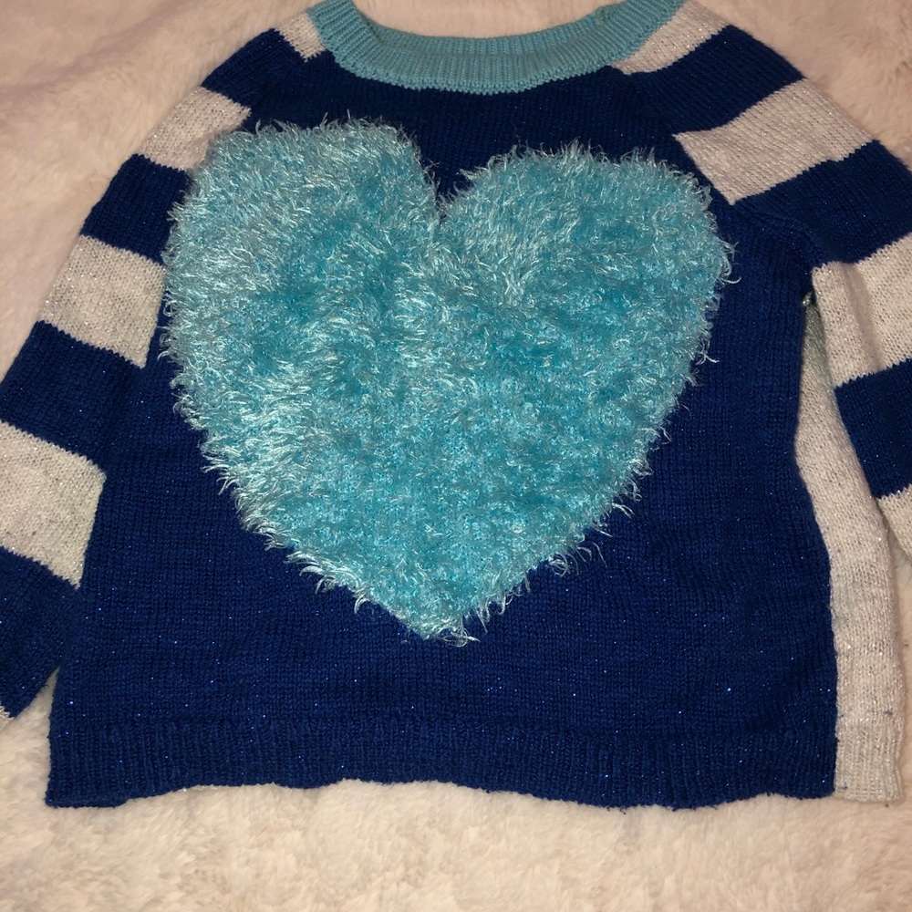 Blue heart striped sweater